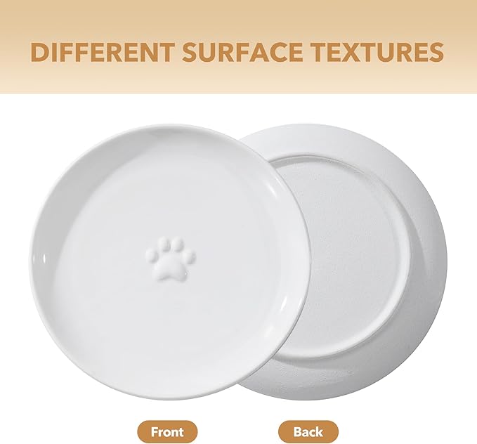 Raised Ceramic Wide Whisker Friendly Cat Dishes, Anti-Slip Food& Water Bowl with 2 Style Stand Adjustable Pet Bowl Set(2Dish+Stand, White)