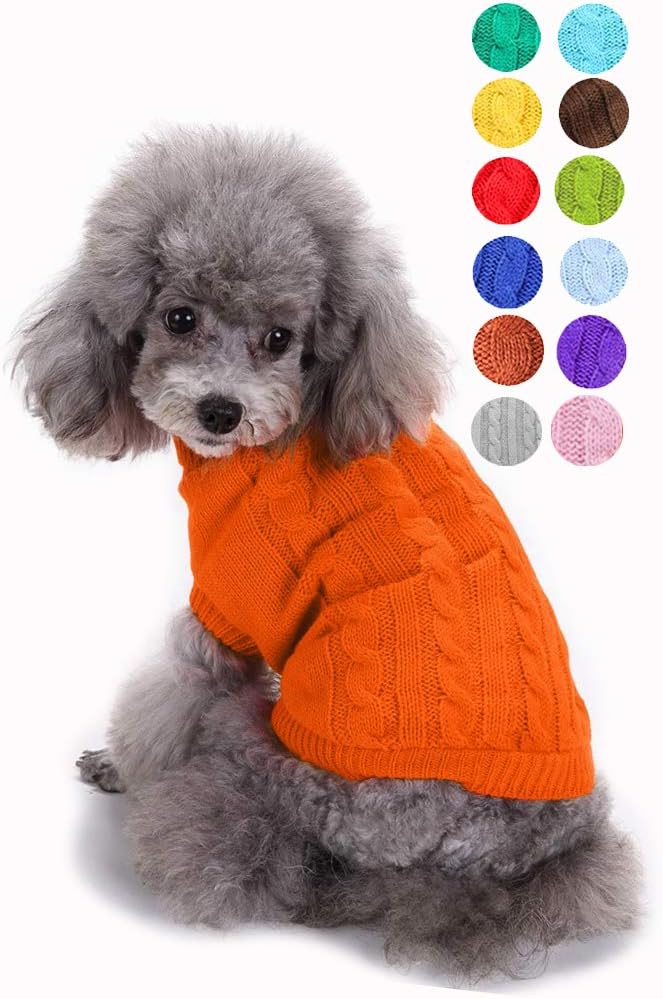 Dog Sweater, Warm & Soft Acrylic Blend, Orange, Large, Turtleneck, Solid, Casual, Adult, Machine Washable, Stretchable, Winter, Pet Apparel, Sweater, Dog, Cat