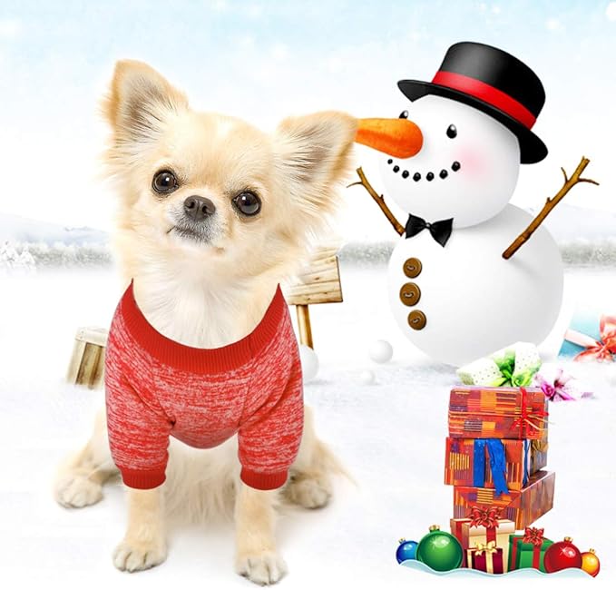 Idepet Pet Dog Classic Knitwear Sweater Fleece Coat Soft Thickening Warm Pup Dogs Shirt Winter Pet Dog Cat Clothes Puppy Customes Clothing for Small Dogs(XL,Orange Red)