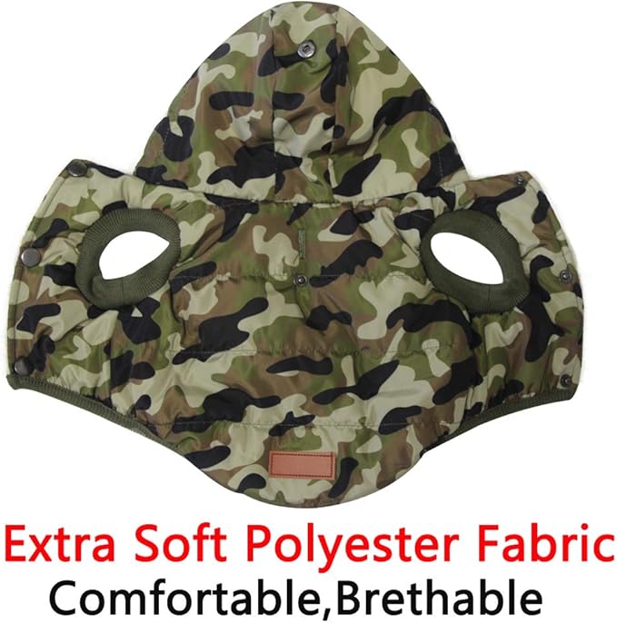 Fleece Lining Extra Warm Dog Hoodie in Winter for Small Dogs Jacket Puppy Coats with Hooded,Green Camo M