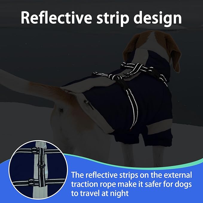 MIGOHI Dog Coat with Harness Built in, 2-in-1 Windproof Dog Winter Jacket, Thermal Reflective Snowsuit with Turtleneck, Back Zipper Fleece Coat for Small Dogs, Yorkshire Terrier, Navy Blue, S