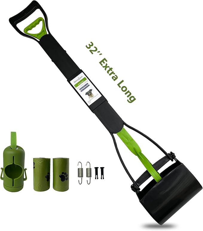 32" Pooper Scooper for Large Small Dogs with 30 Dog Poop Bags & Dispenser Attachment, Extra Long Handle Heavy Duty Poop Scoop, Foldable Dog Poop Picker Upper for Yard