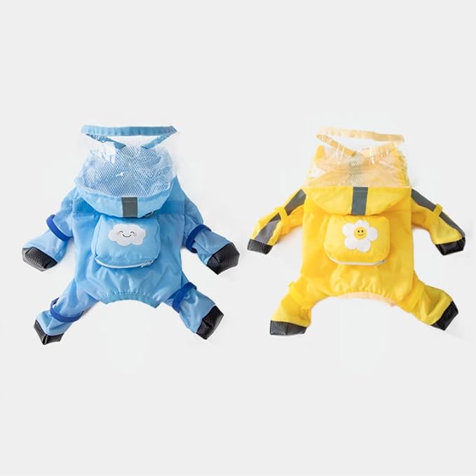 Full Coverage Small Dog Raincoat, Waterproof with Four-Leg Protection, Ideal for Teddy Bears, Includes Waterproof Mini Backpack (Blue, Medium(Suggest Weight 5.5-8.8lb))