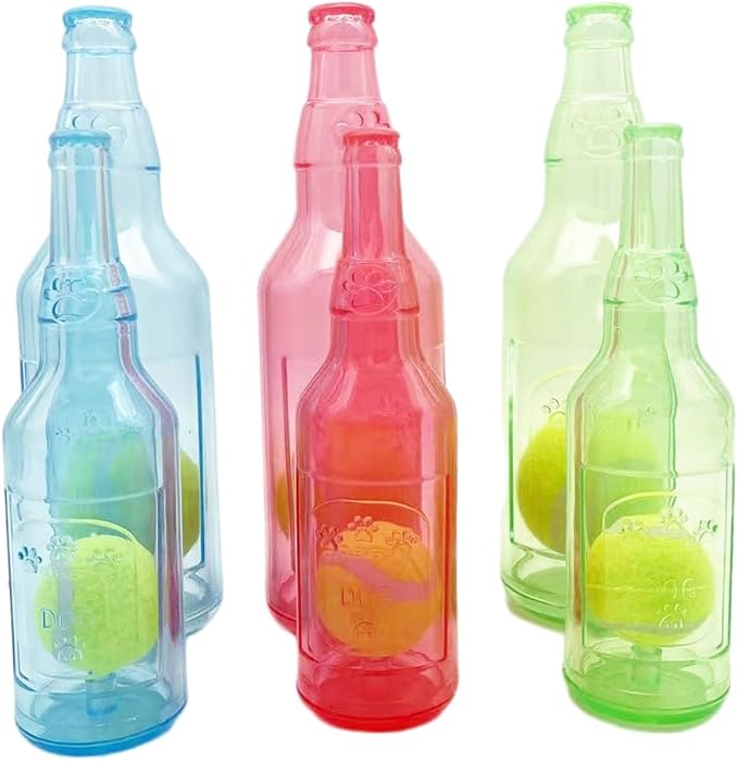 Wine Bottle Dog Toy, Fun Interactive Cute Squeaky Dog Toys with Tennis Ball Inside, Ideal for Large/Medium/Small Dogs to Fetch Games and Bonding Time, Not for Heavy Chewers, Large-Red