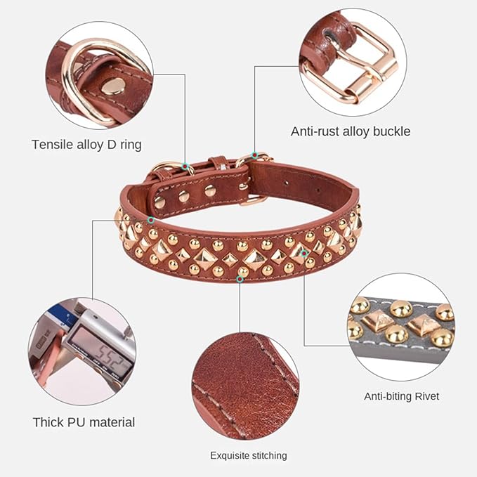 Spiked Dog Collar Soft Pu Leather Mushrooms Rivet Spike Studded Puppy Adjustable Pet Collars for Small Breeds (S, Green3)