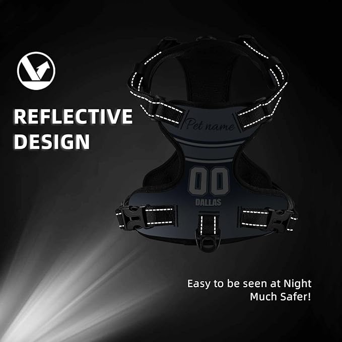 Custom Football Dog Harness with Reflective Stripes Personalized Name and Number Dog Vest Harness with Pet Traction Rope for Small Medium Large Dog