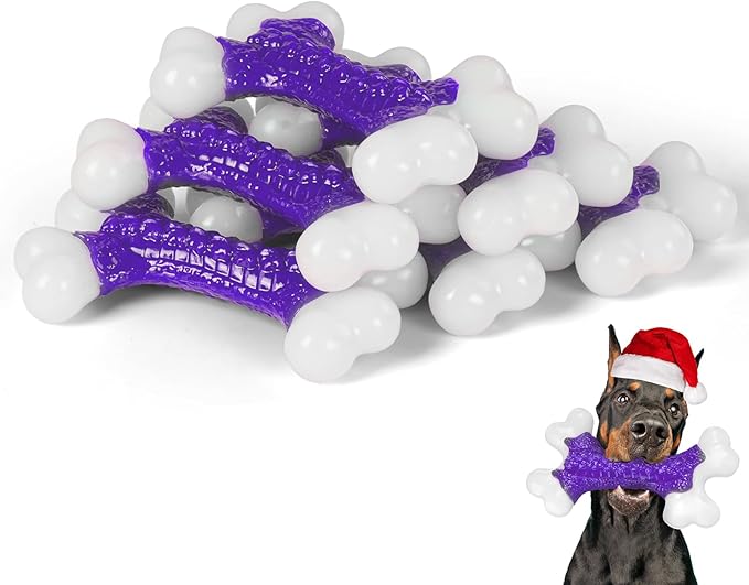 6-Pack Tough Dog Chew Toys for Aggressive Chewers Large Medium Breed Bacon Flavor, Bone Toy Dog, Nylon Heavy Duty Extreme Indestructible Teething Training