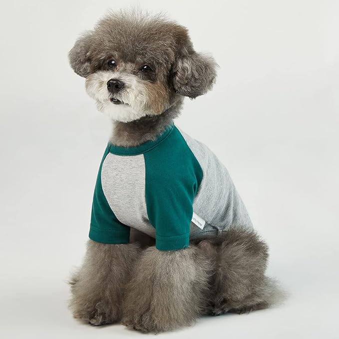 Dog Shirt for Small and Large Dogs Raglan Cotton T-Shirts Soft Breathable Dog Shirts pet Clothes Gray Series (Large, Gray/Green)