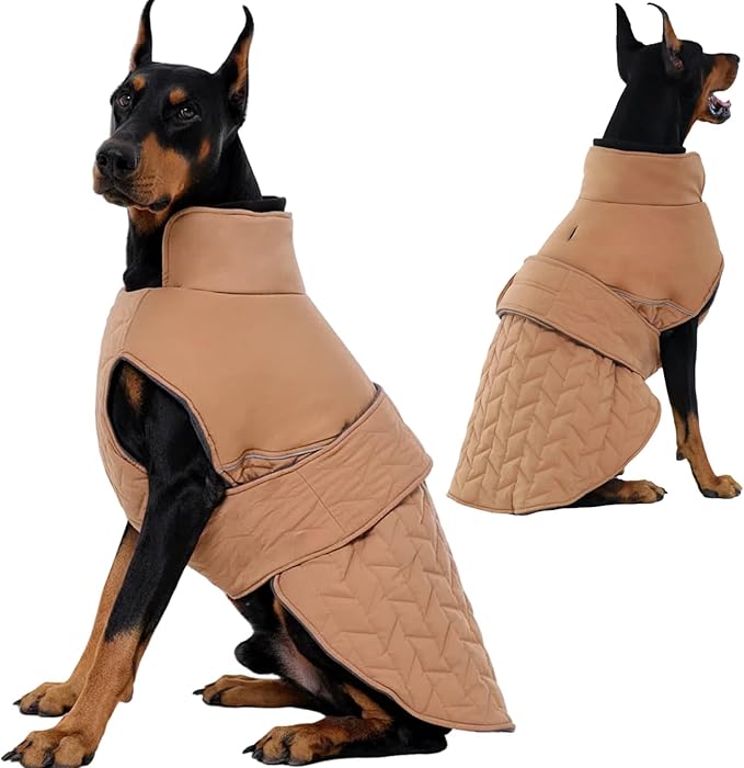 Outdoor Classic Quilted Active Fit Dog Winter Coat, Waterproof & Lightweight Coats for Large Dogs, 2-Layer High-Loft Jacket with Padded Insulation and Warmth Fleece, Pet Clothes for Girl Boy(Khaki, L)