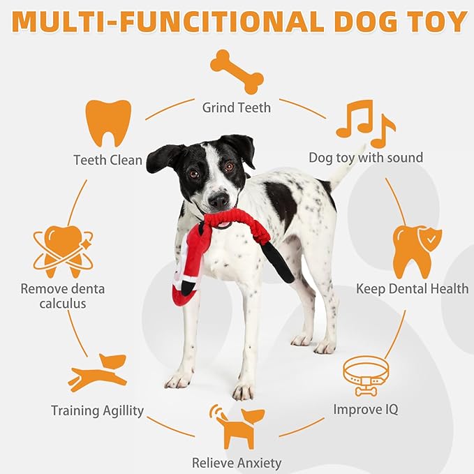 KOOLTAIL Christmas Dog Toys, Tough Plush Dog Chew & Squeaky Toys with Crinkle Paper, Interactive Training & Tug of War Puppy Teething Toy for Indoor Outdoor Play for Small Medium Large Dogs, Santa