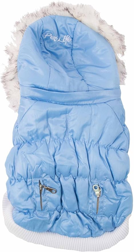 PET LIFE Classic Metallic Fashion Pet Dog Coat Jacket Parka w/ 3M Insulation and Removable Hood, X-Small, Sky Blue