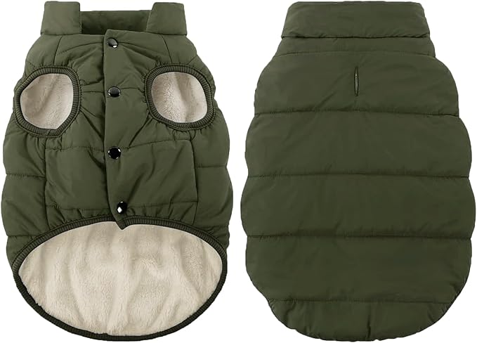 ASENKU Windproof Dog Winter Coat Waterproof Fleece Jacket Cold Weather Pet Apparel for Small Medium Large Dogs (ArmyGreen, M)