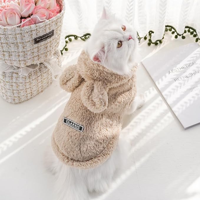 Cat Bunny Ears Costume Cute Dog Kitten Hoodies Sweater Rabbit Ears Puppy Pet Apparel (XX-Large,Beige)