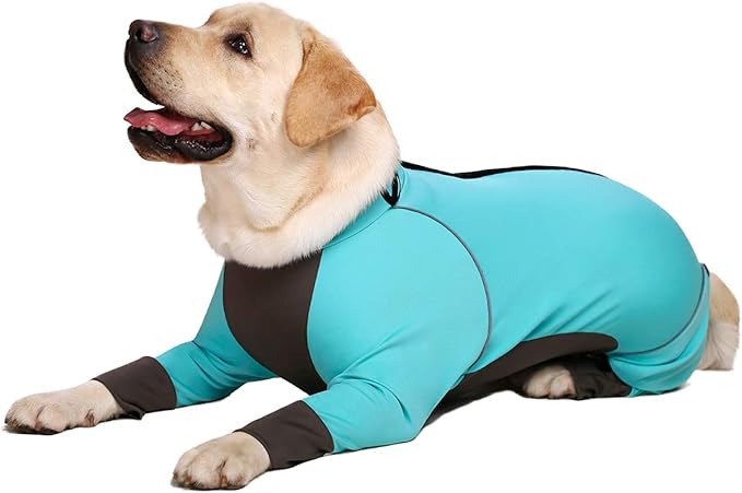 Dog Jumpsuit for Medium Large Dogs，4 Legged Recovery Dog Onesie Large Size Dog,Waterproof Blue Zip Up Dog Clothes,Big Dog Pajamas Pjs Gifts Girl Boy,Full Belly(Blue, 34)