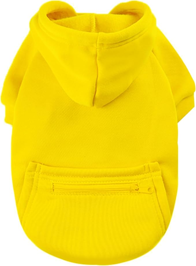 Jecikelon Winter Dog Hoodie Sweatshirts with Pockets Warm Clothes for Small Dogs Chihuahua Coat Puppy Custume Clothing (XX-Small, Y02-Yellow)