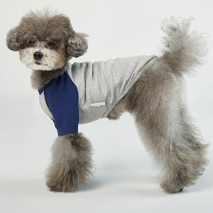 Dog Shirt for Small and Large Dogs Raglan Cotton T-Shirts Soft Breathable Dog Shirts pet Clothes Gray Series (Large, Gray/Navy)