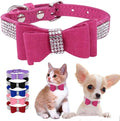 Serijoars Small Dog Collar with Rhinestone Crystal Diamond Colorful Bling Girl Puppy Cat Collars (S, Hot Pink1)