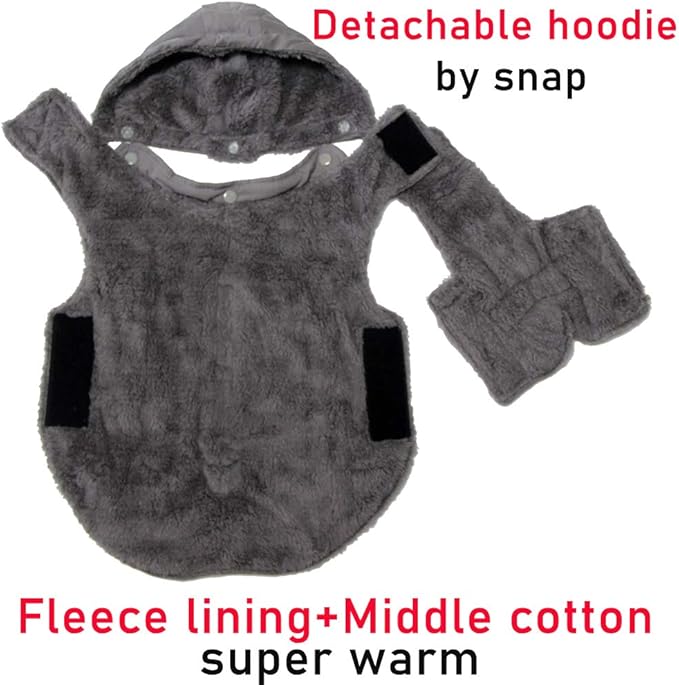 Fleece Dog Hoodie for Medium Dogs Super Warm Doggie Jacket for Cold Winter Dog Coats,Grey L