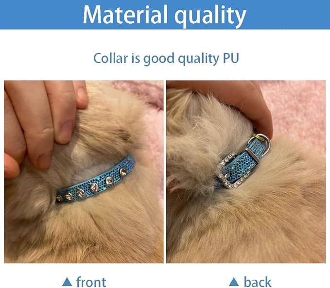 2 Pack Cat Collar Rhinestone Bling Cute Cat Collars Accessories for Pet Collars Adjustable Ideal for Girl Cats Male Cats(Silvery Blue)