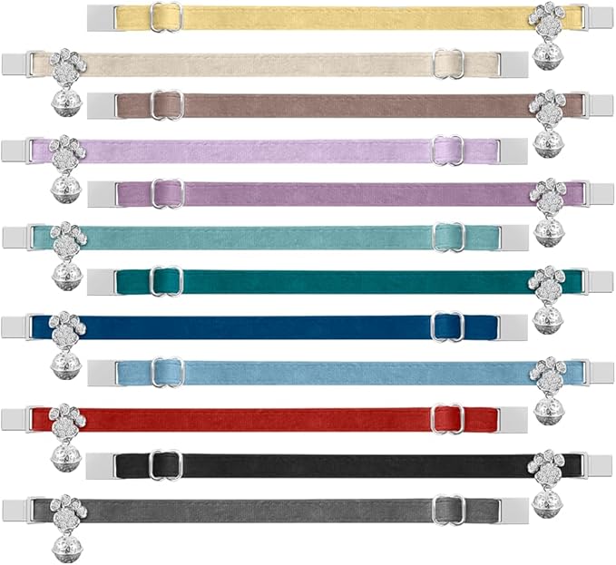 Personalized Breakaway Cat Collars - Magnetic Buckle, Bell - Safety Quick Release, Customized for Girls & Boys Cats- (Velvet-White)