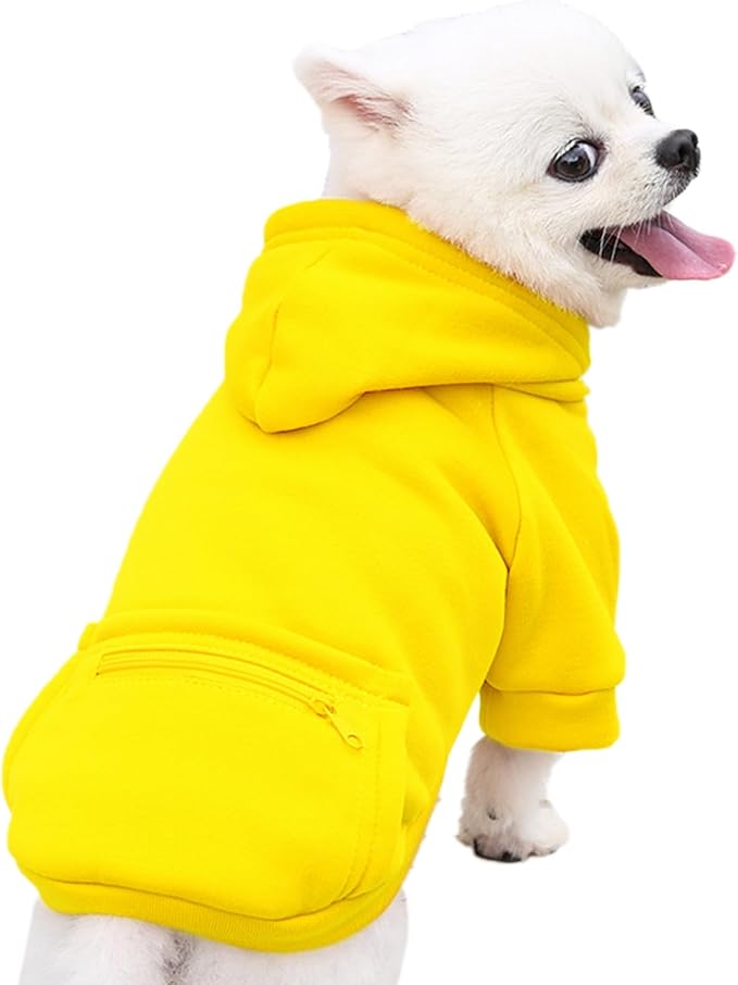 Jecikelon Pet Dog Cold Weather Coat with Pocket Winter Dog Hoodie Warm Puppy Clothes for Small Dogs Chihuahua Clothing (Medium, Y02-Yellow)
