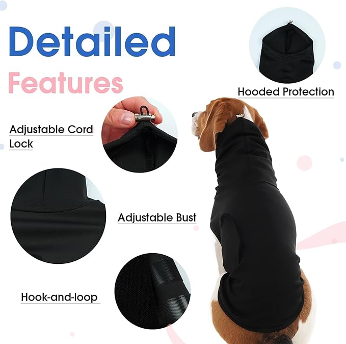 Dog Fireworks Calming Vest for Small Dogs-M,Soft Adjustable Chest & Hood | Wraps Body Relieve Anxiety,Sleeveless Lightweight Vest for New Places Anxious(Black)