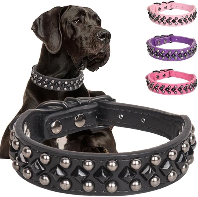 Serijoars Spiked Studded PU Leather Dog Collar for Small, Medium, Large Breeds, Pit Bull, Bully, Husky, Terrier, Adjustable (Black, S (27-33CM))