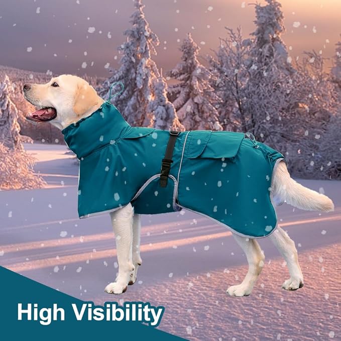 Reflective Dog Raincoat Waterproof Adjustable Dog Hooded Poncho Raincoat for Medium Large Dogs, Lightweight Pet Rain Jacket (Blue, 2XL)