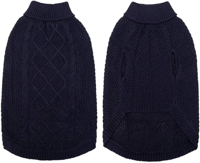 Mihachi Turtleneck Dog Sweater - Winter Coat Apparel Classic Cable Knit Clothes with Leash Hole for Cold Weather, Ideal Gift for Pet in New Year Navy Blue 2XL
