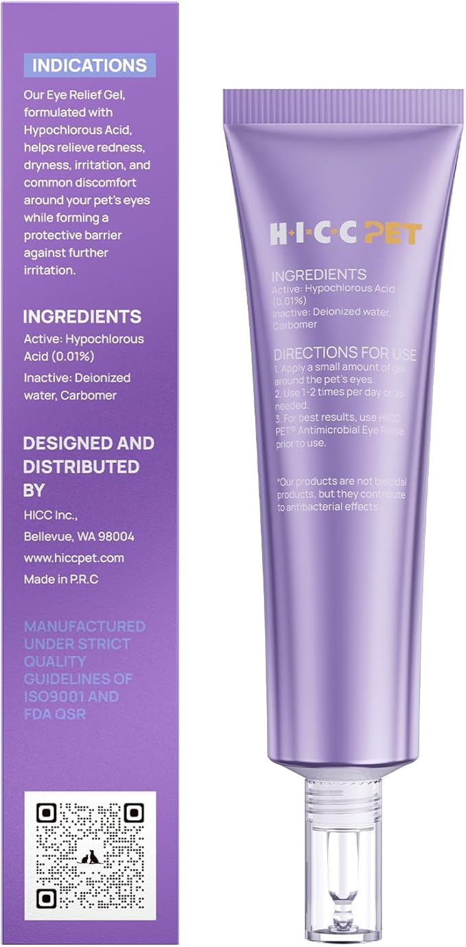HICC PET Dog Eye Gel, Vet-Recommended Dog Eye Infection Treatment, Cat Eye Drops Wash, Soothes Irritation, Moisturizes Dry Eyes, Pet Eye Drops Ointment Alternative for Dogs, Cats, Horses. 2 fl oz