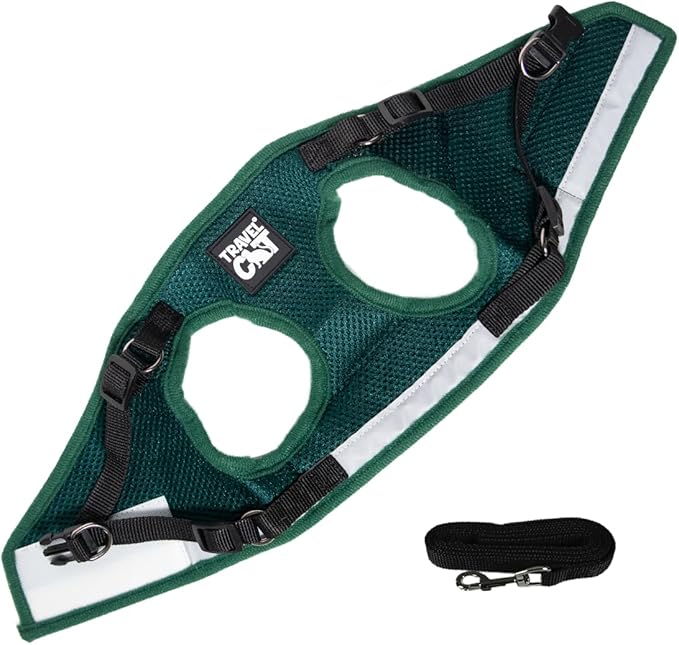 Travel Cat The Emerald Explorer Limited Edition Green Harness and Leash Set - Adjustable Fit Mesh Cat Harness with Reflective Strap - Escape Proof Harness for Cats, Kitten (Emerald, Small)