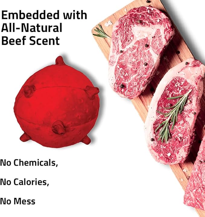 Playology Dog Toys | Puppy Toy Plush Sensory Ball for Dogs and Puppies for Dogs and Puppies | Jumbo Beef Scented Toy - Easy to Clean and Made from Non Toxic Materials
