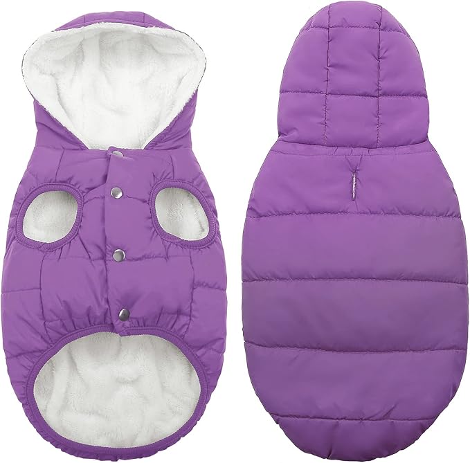 Fleece Hoodie for Dogs - Windproof Waterproof Coat, Winter Warm Jacket, Cold Weather Pet Apparel Clothes Vest for Small Medium Dogs (XS, Purple)