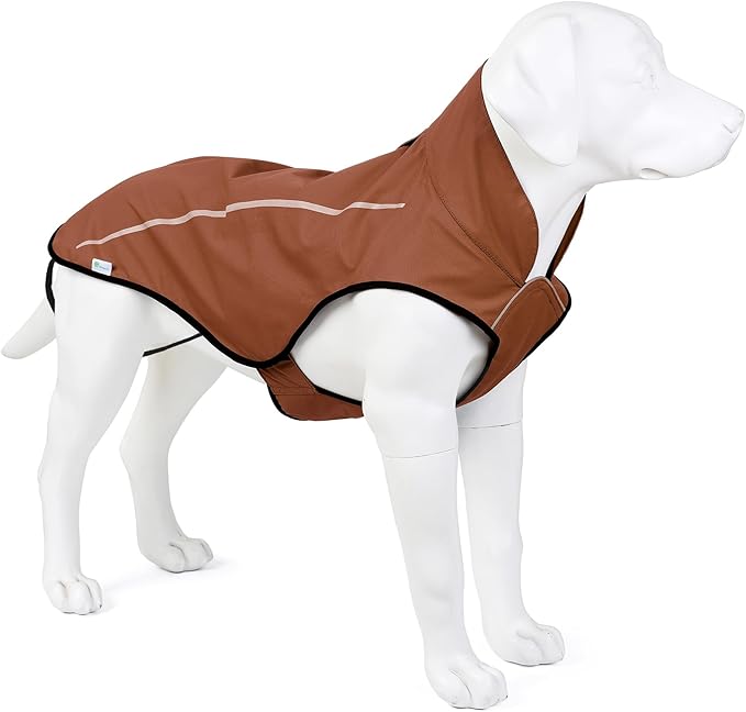 Mile High Life Dog Raincoat, Adjustable Waterproof Reflective Rain Jacket for Small Medium Large Dogs, Lightweight Breathable Pet Rain Coat with Leash Hole(Brown,L Chest 32-40")