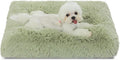 Bedfolks Waterproof Crate Bed, Plush Dog & Cat Kennel Pad with Removable Cover, Faux Fur, Washable, 17"x12", Sage Green