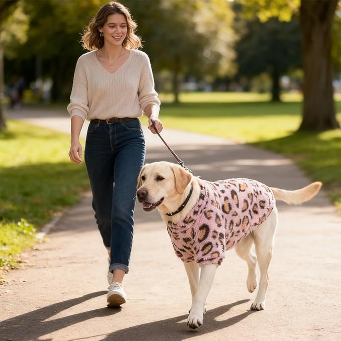 GreenJoy Leopard Print Dog Sweater – Stretchy Fleece Dog Turtleneck Sweatshirt for Puppies & Cats, Soft & Warm Pet Winter Clothes for Small, Medium & Large Dogs (Pink, Medium)