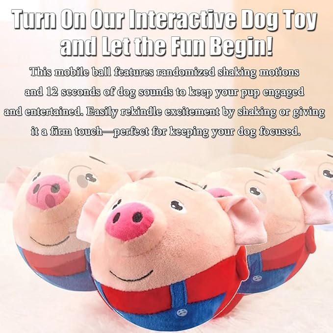 Interactive Dog Toys,Active Moving Pet Plush Toy,Washable Cartoon Pig Plush Sound Dog Toy,Shaking Dogs Ball with Squeaky Moving Dogs Ball Toy(Blue)