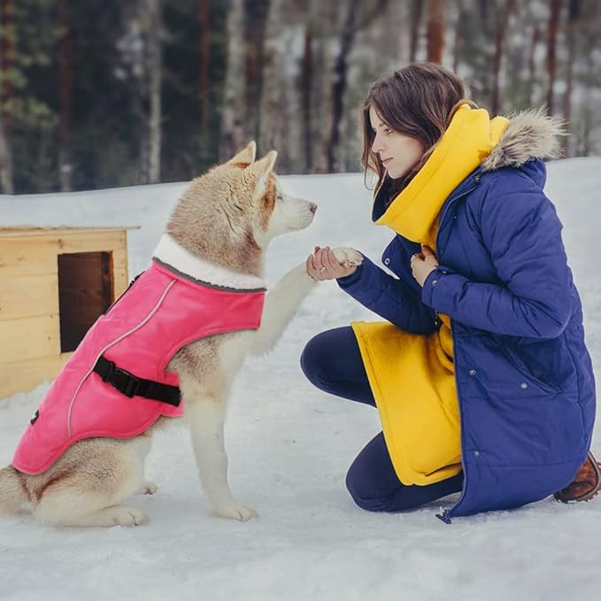 EMUST Dog Jacket Winter, Cozy Windproof Pet Jacket for Cold Weather, Solid Color Dog Vests for Winter for Medium Dogs, Pink, M