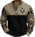 HOTYD Aztec Cowboy Jacket Men Vintage Bullhorn Printed Oversized Western Sweatshirt Long Sleeve Quarter Zip Pullover