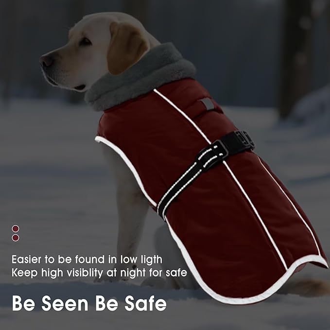 Warm Dog Jacket,3XL Dogs Reflective Adjustable Winter Coat with Turtleneck for Cold Weather,Waterproof Fleece Snowsuit Large Dogs,Pet Cold Weather Coats,Dog Winter Coat Windproof,Red,3XL