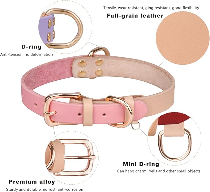 Yonsbox Personalized Dog Collar with Nameplate – Genuine Leather, Engraved Pet ID Tag with Phone Number – Adjustable Custom Dog Collar for Small, Medium & Large Dogs, Durable Cowhide Collar