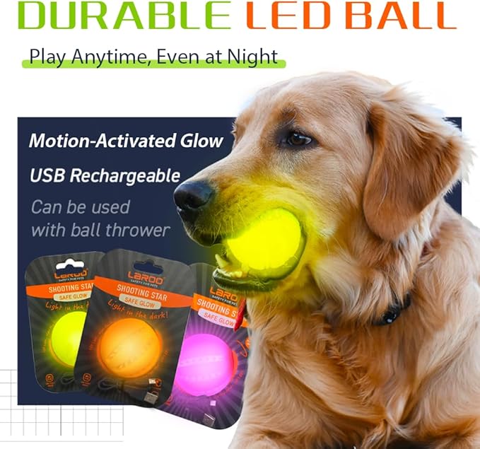 LaRoo LED Dog Ball, Silicon Glowing Dog Toy Ball at Night with USB Rechargeable, Water Resistant Light Up Interactive Dog Tennis Balls for Outdoor Playing