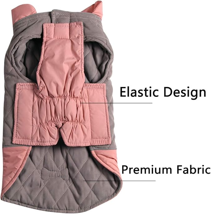 Reversible Dog Coats for Medium Dogs Waterproof Warm Dog Jacket for Cold Winter,Pink and Grey L