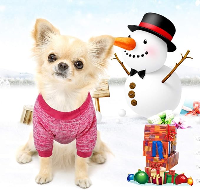 Idepet Pet Dog Classic Knitwear Sweater,Fleece Coat for Small,Medium Dog,Warm Pet Dog Cat Clothes,Soft Puppy Customes (XS, Rosered)