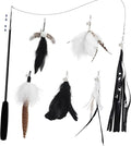 SONGWAY Cat Wand Toys for Indoor Cats - Cat Toy Set with Retractable Teaser Wand and 6 PCS Feather Toy Refills, Dragonfly Tassel Cat Toys Interactive, Black