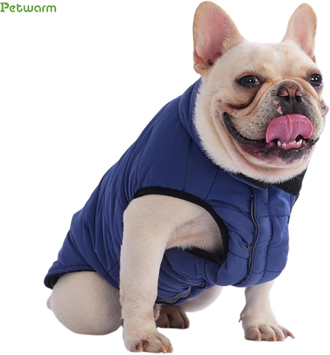 PetWarm Reversible Dog Cold Weather Coats, Waterproof Dog Puffer Vest, Vest for Dogs with Hook-and-Loop Strap, Windproof Outdoor Coat for Winter Walks and Snowy Days, Blue, S