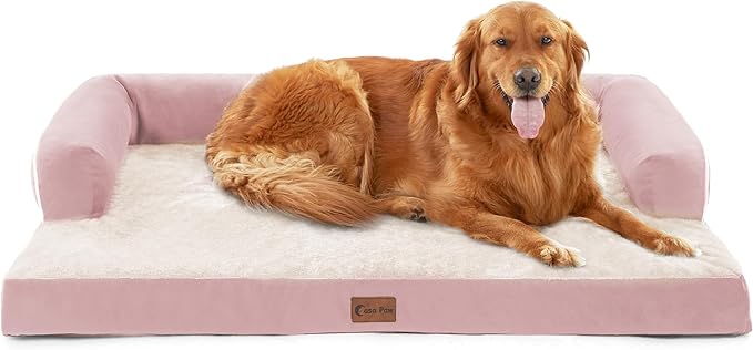 Orthopedic Dog Beds for Extra Large Dogs, Waterproof Egg Crate Foam XL Dog Bed with Sides 45 * 35Inch, Big Dogs Couch Beds with Removable Washable Cover and Nonskid Bottom, Pink