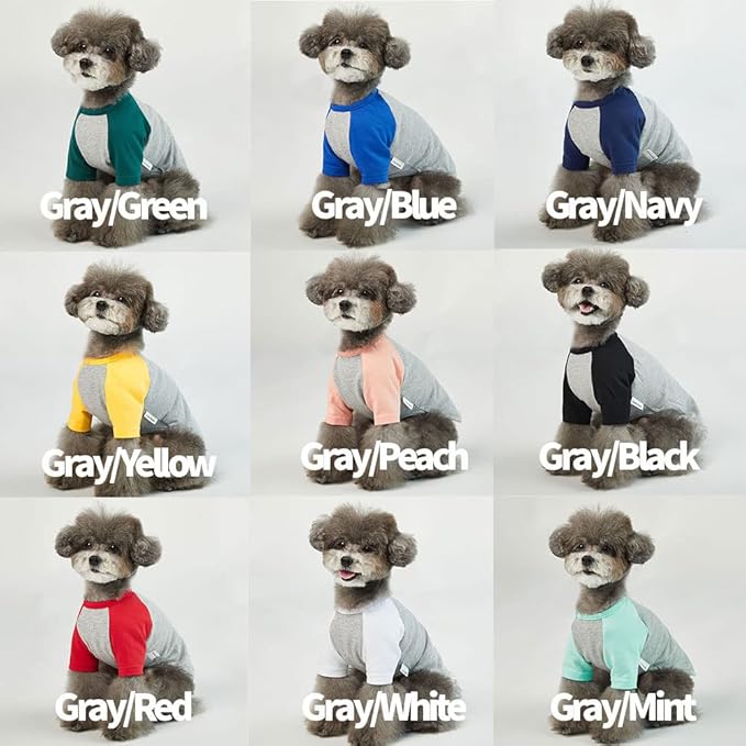 Dog Shirt for Small and Large Dogs - Raglan Cotton T-Shirt - Soft, Breathable - Gray/Green - 2X-Large