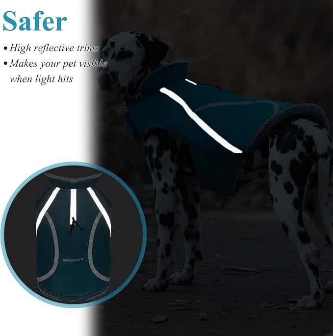VIVAGLORY Frostfit Dog Coat, Dog Jacket for Winter & Cold Weather, Warm Fluffy Fleece Lined Water Resistant Reflective for Puppy, Coat with Velcro Fastening & Leash Hole, XXS, Turquoise