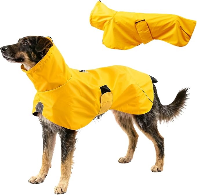 Dog Water-Repellent Raincoat Jacket, Lightweight Reflective Waterproof Clothes for Small Medium Large Dogs, Outdoor for Fall & Spring (Yellow, XL)